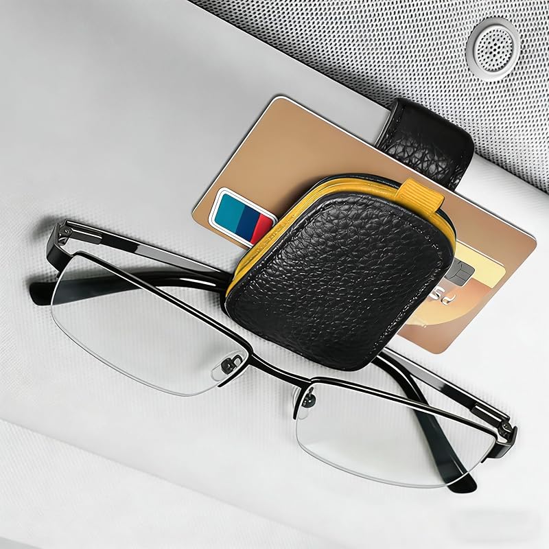 Suporte para Óculos de Sol para Para-Sol Automotivo com Clipe Magnético em Couro PU Lxsloet Preto e Laranja, 1 unidade