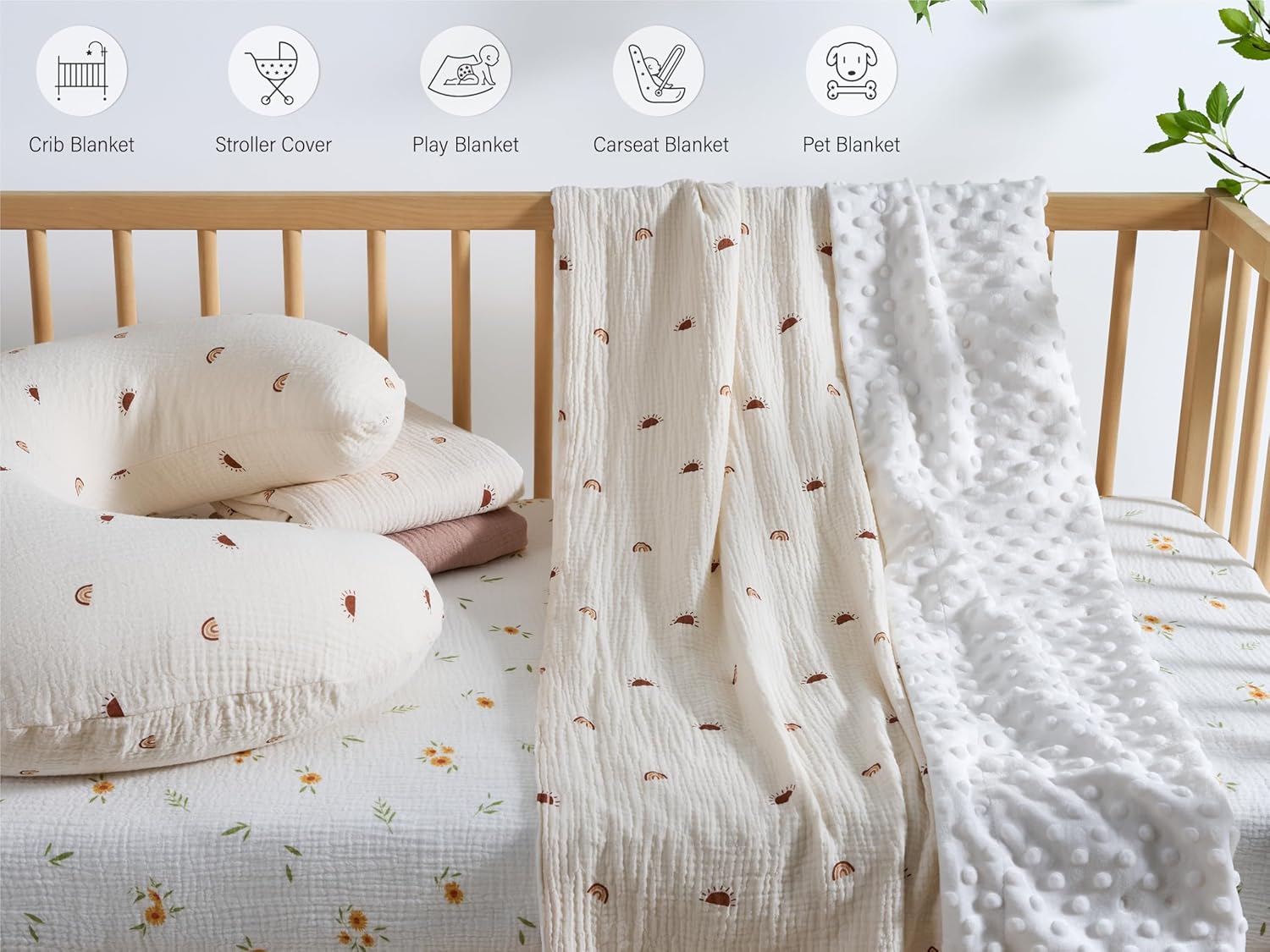 Meracorallo 30" x 40" Baby Blankets, Cozy Soft Muslin Fleece Nursery Blanket, Infant Toddler Bedding Crib Cot Stroller Blanket with Muslin Cotton Front and Minky Dotted Fleece Backing, Sun Rainbow - Image 8