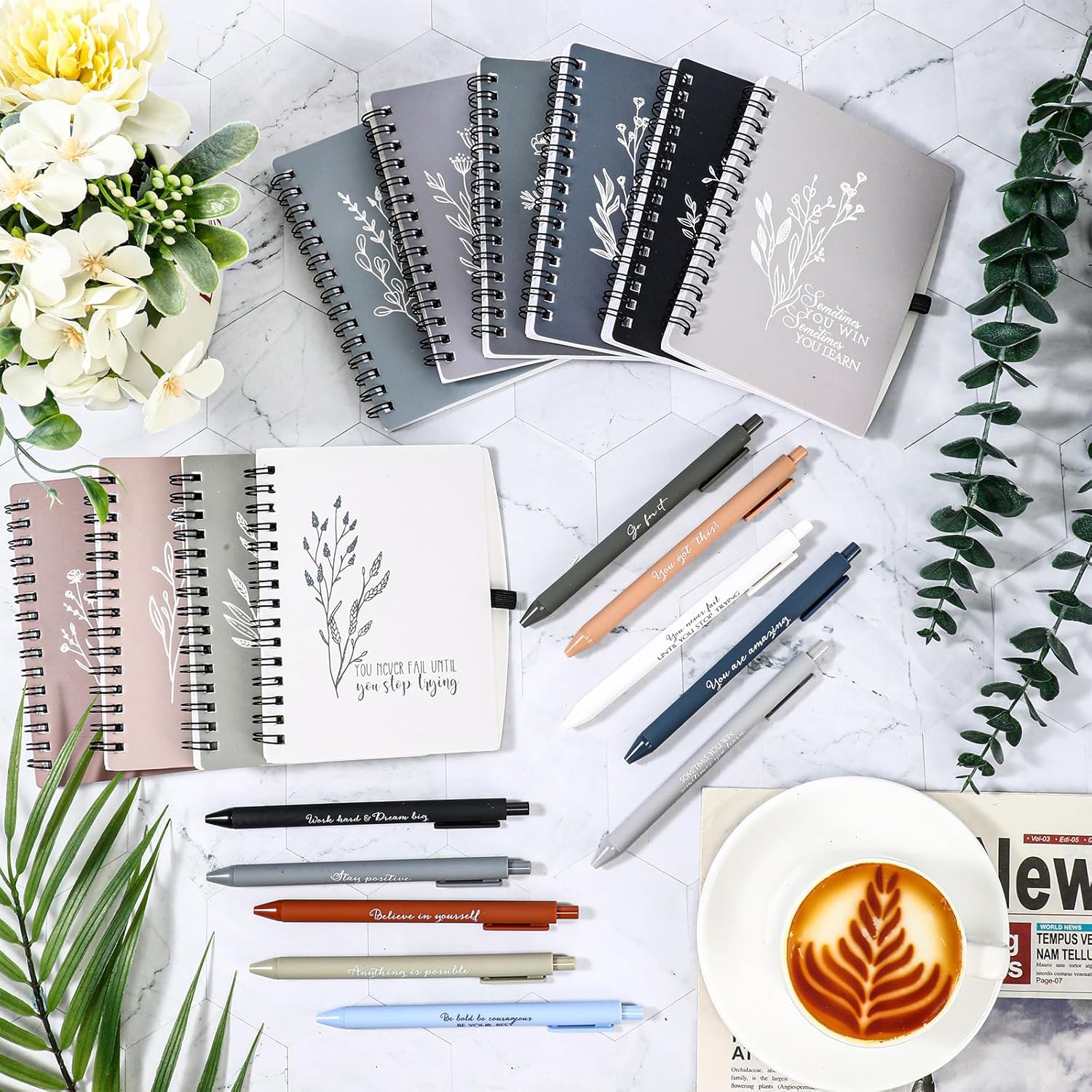 Resurhang 40 Pcs 20 Sets Employee Appreciation Gifts Bulk Inspirational Small Spiral Notebooks Pens Mini Pocket Journals Thank You Office Gifts Bulk for Coworkers Volunteers Nurses Staff Team, Boho