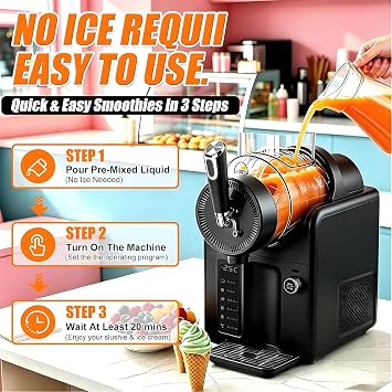 Slush Machine & Ice Cream Maker Machine, 5 Modes for Smoothies, Milkshakes, Cocktails, Margarita, and Ice Cream, With Ice Cream Cone Holder, Self-Cleaning, For Home Use Black