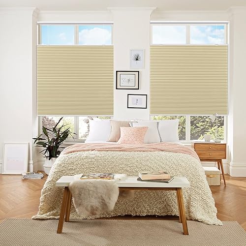 Miniatura 2 de Keego Persianas opacas con diseño de panal para ventana, sin cordones, para dormitorio, baño, cocina (blanco, tamaño 34 pulgadas de ancho x 48