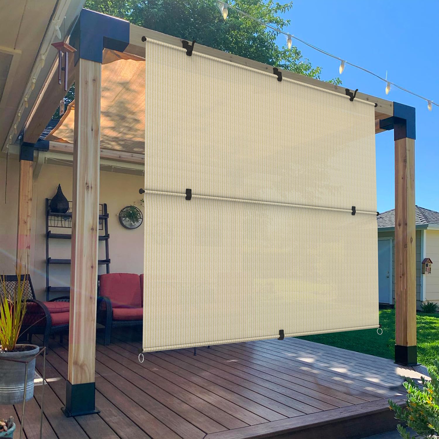 FLORALEAF Outdoor Folding Shades 6W' x 6H' Window Blinds for Porch Screen Deck Pergola Patio Balcony Gazebo Flodable Privacy Sunshade Outdoor Shade, Beige