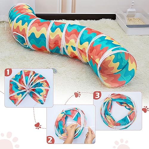 Vista 72 de Glittme Túnel para gatos, túneles para gatos de interior, cueva de gatos en forma de S con juguetes para gatos, tubos plegables para gatos y túneles