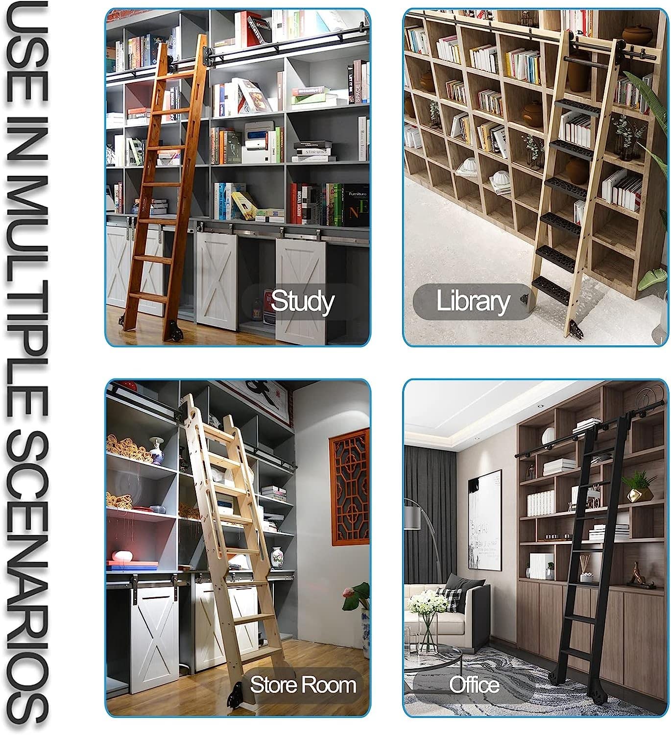 Rollende Ladder Hardware Bibliotheek 6.6Ft-13Ft Schuifladder Hardware Kit, Roestvrijstalen Ronde Buis Mobiele Ladder Track/Rail (Geen Ladder) Met Vloerroller Wielen