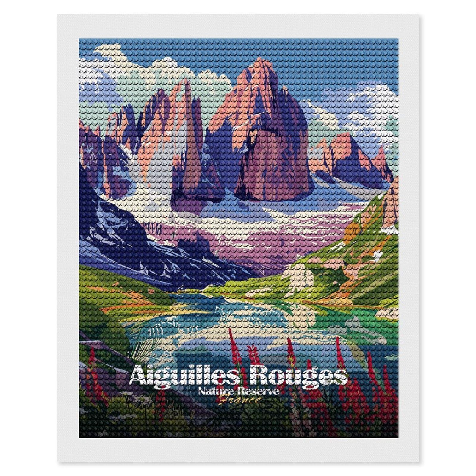 Junmoney Aiguilles Rouges Nature Reserve France Diamond Painting Canvas Kit 16"x20", Adhesive Canvas, Christmas Gift, Full Kit Included, Thoughtful Present
