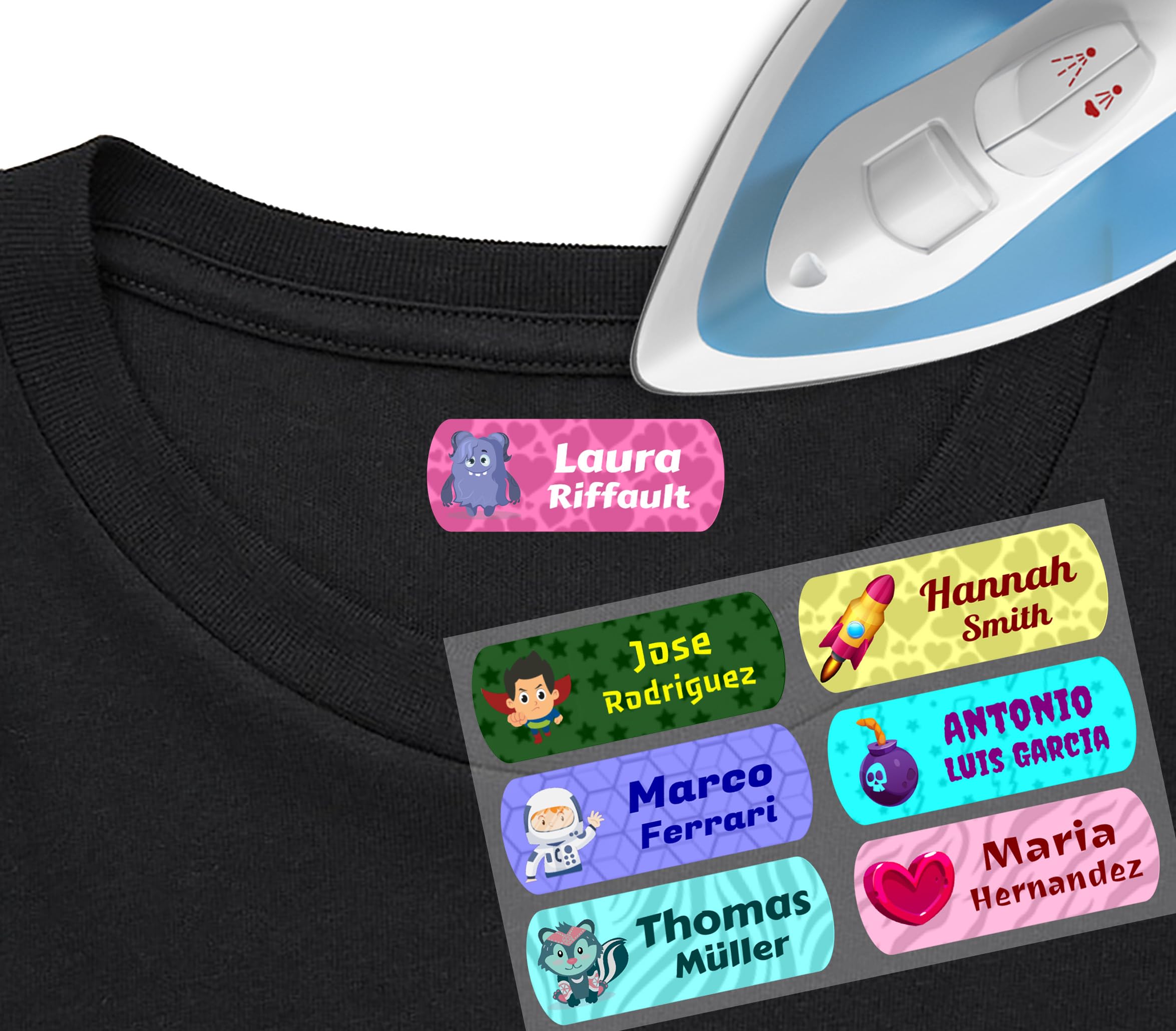 100 Etiquetas Adhesivas para Ropa Personalizadas. Medida 5cm x 2cm. Pegatinas termoadhesivas para planchar. (Iconos Videojuego)