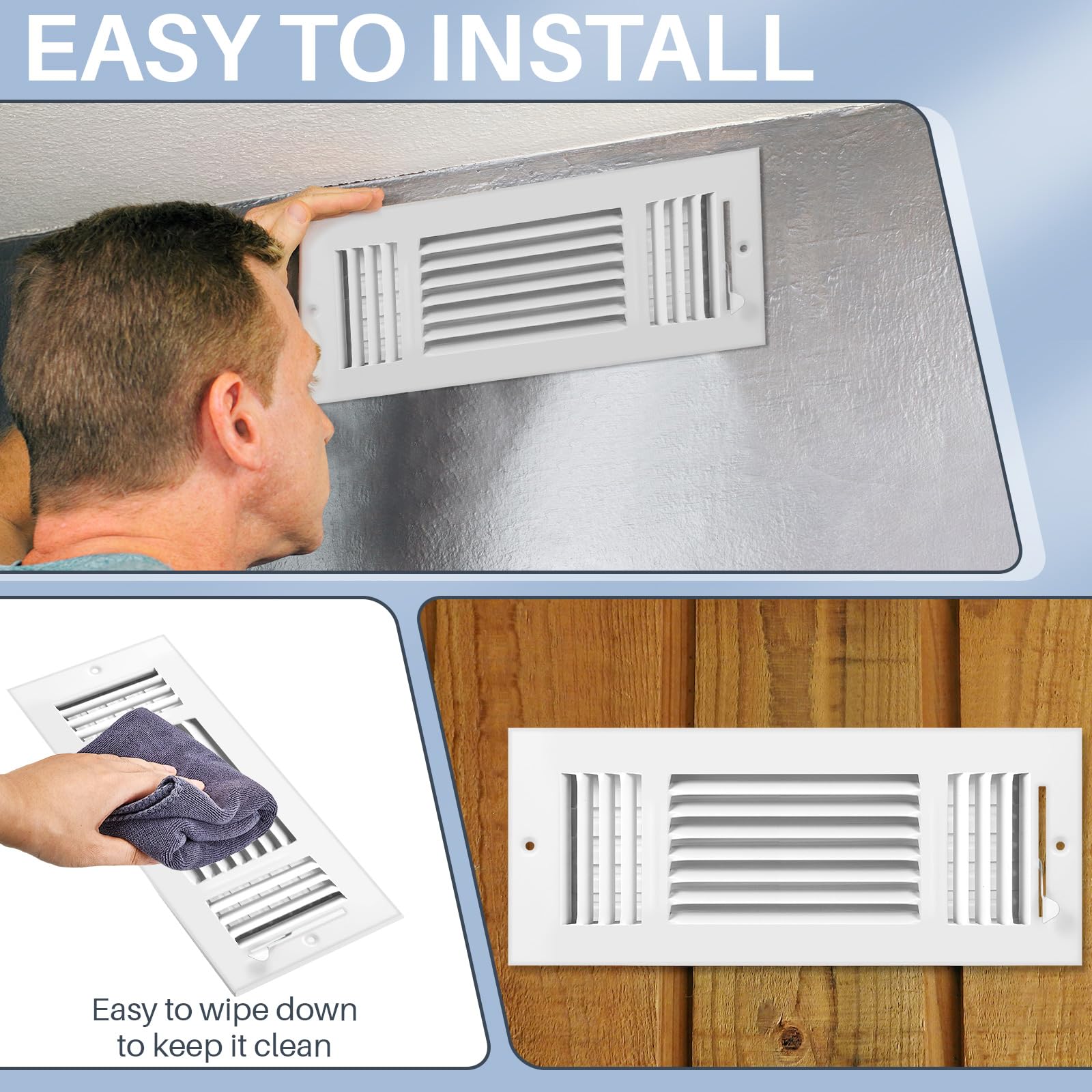 Datanly 6 Pcs Air Ceiling Vent Covers 3 Way Sidewall Wall Ceiling Register Air