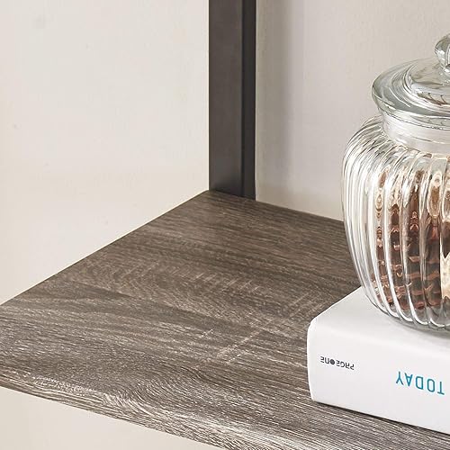 Miniatura 8 de BON AUGURE Escritorio industrial resistente para computadora de oficina, estantería de escalera de 4 niveles, estantes de madera y metal para