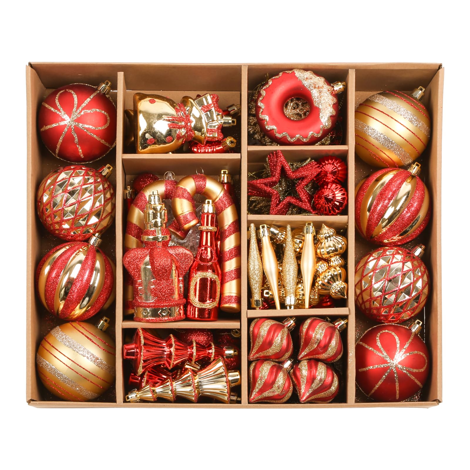 Décorations de Noël incassables rouge et doré pour embellir le sapin en famille