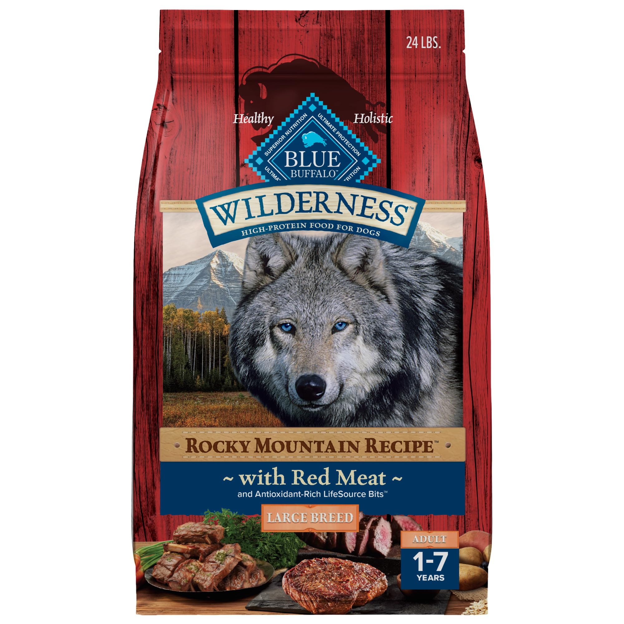 Blue Buffalo Wilderness Rocky Mountain Recipe High-Protein Large Breed Adult Dry Dog Food, Made in The USA with Natural Ingredients Plus Wholesome