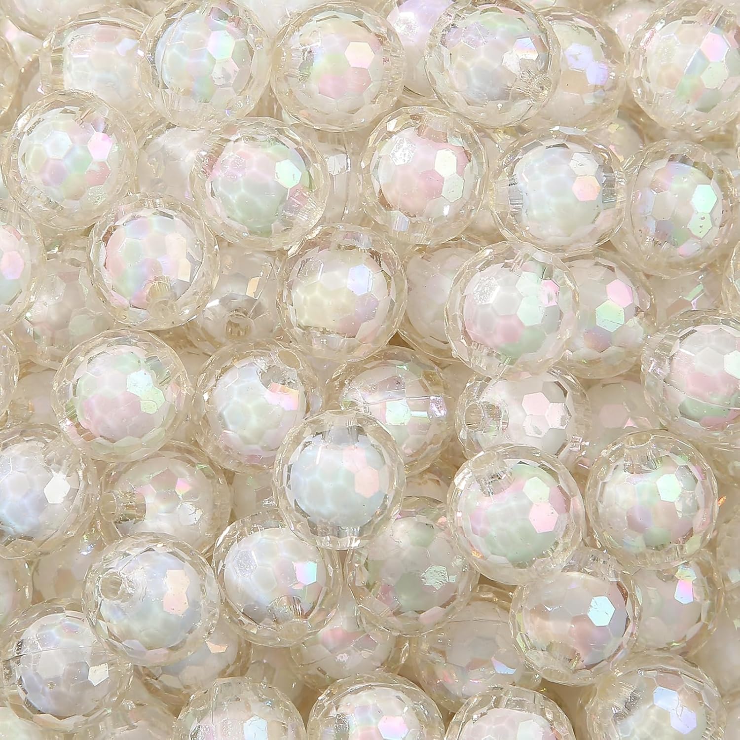 16mm Acrylic Beads 100pcs AB White Focal Bead Beadable Chunk Bubblegum Beads for DIY Crafting Necklace Bracelet Jewelry Making Keychain (White)