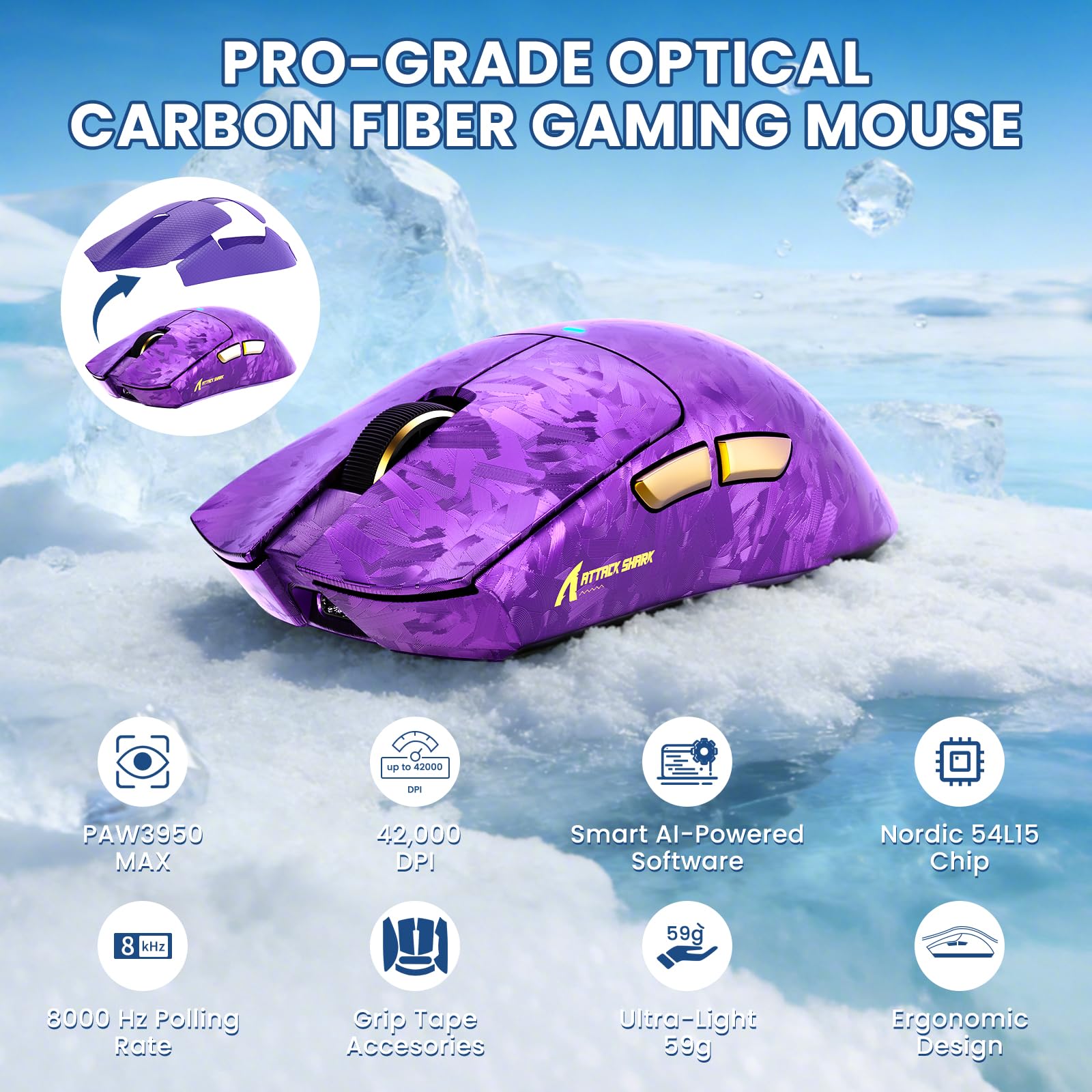 Teclado magnético con Cable para Juegos de 8000Hz con gatillo rápido de Fibra de Carbono, Intercambiable en Caliente; ratón inalámbrico PAW3950 Tri-Mode de 42000DPI y Cable USB-C en Espiral con RGB