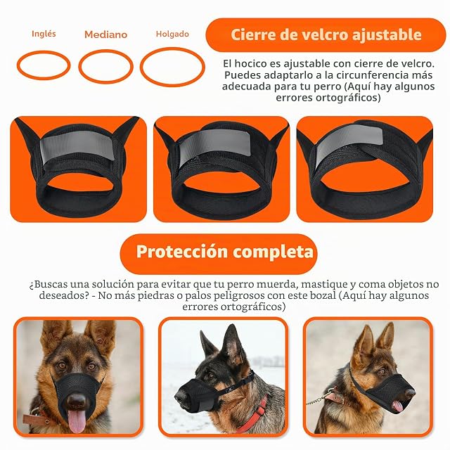 Foto 4 de 7 de AMATHINGS Bozal de nailon para perros en XL evita morder, masticar y ladrar y permite jadear y beber