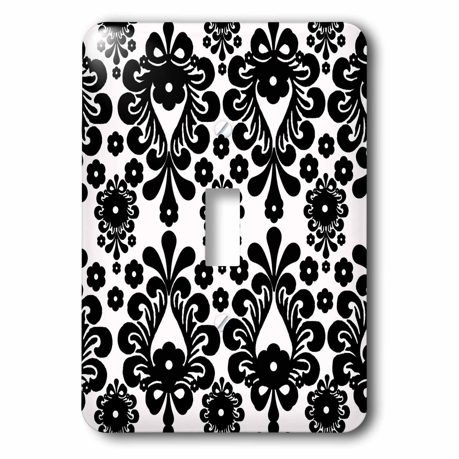 Interrupteur simple 3dRose lsp_164507_1 au contraste floral noir blanc et multicolore