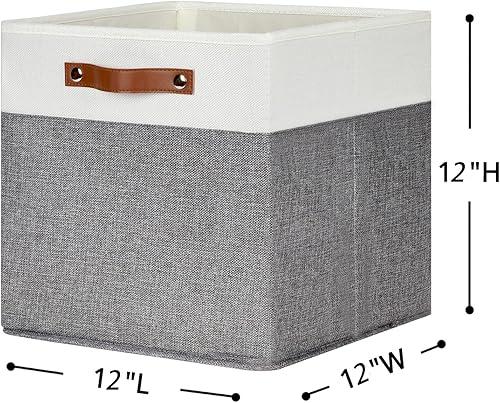 Miniatura 3 de HNZIGE Cubos de almacenamiento de tela de 12 x 12 pulgadas, juego de 4, cubos organizadores decorativos para estantes con asas, contenedores