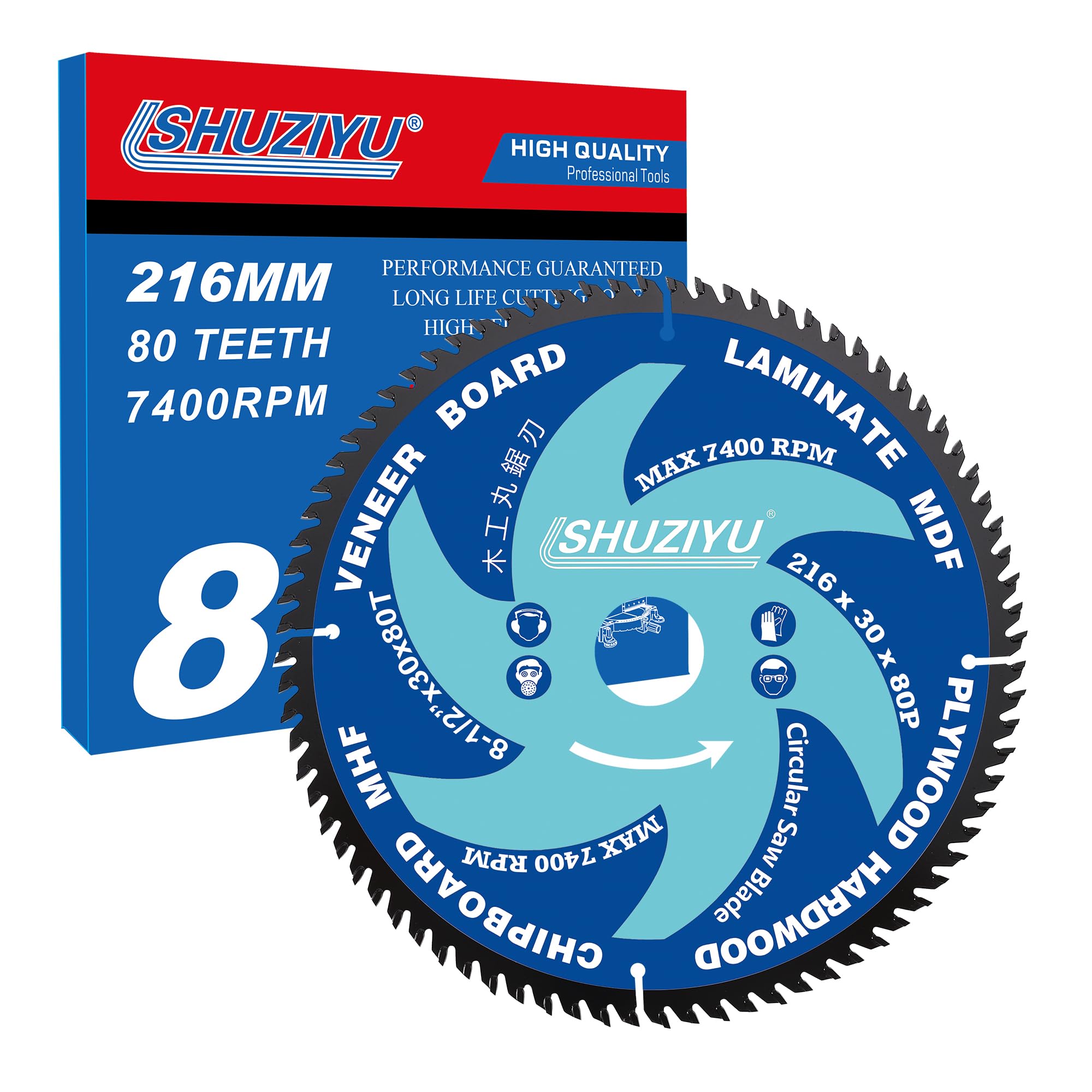 LSHUZIYU. 216mm 80T, Centre hole 30mm with 25.4-22.23-20-15.88mm Washer. Wood Working Circular Saw Blade. Mitre Saw Blade