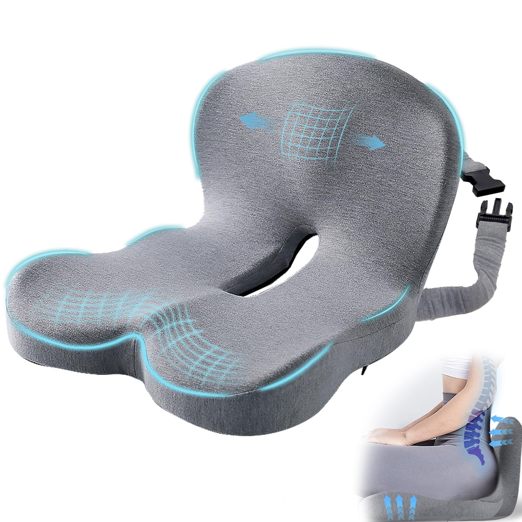 Seat Cushion with Lumbar Support Pillow, Back and Seat Cushion for Office