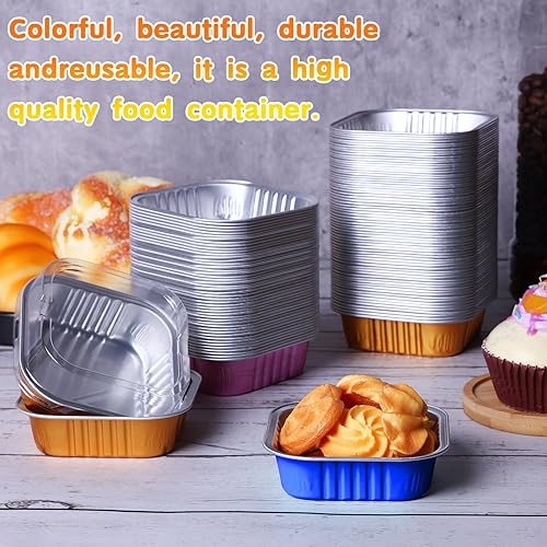 Miniatura 5 de Sabary 150 mini moldes de papel de aluminio para pasteles con tapas, 3.4 onzas, mini tazas cuadradas para hornear tartas de queso individuales, mini
