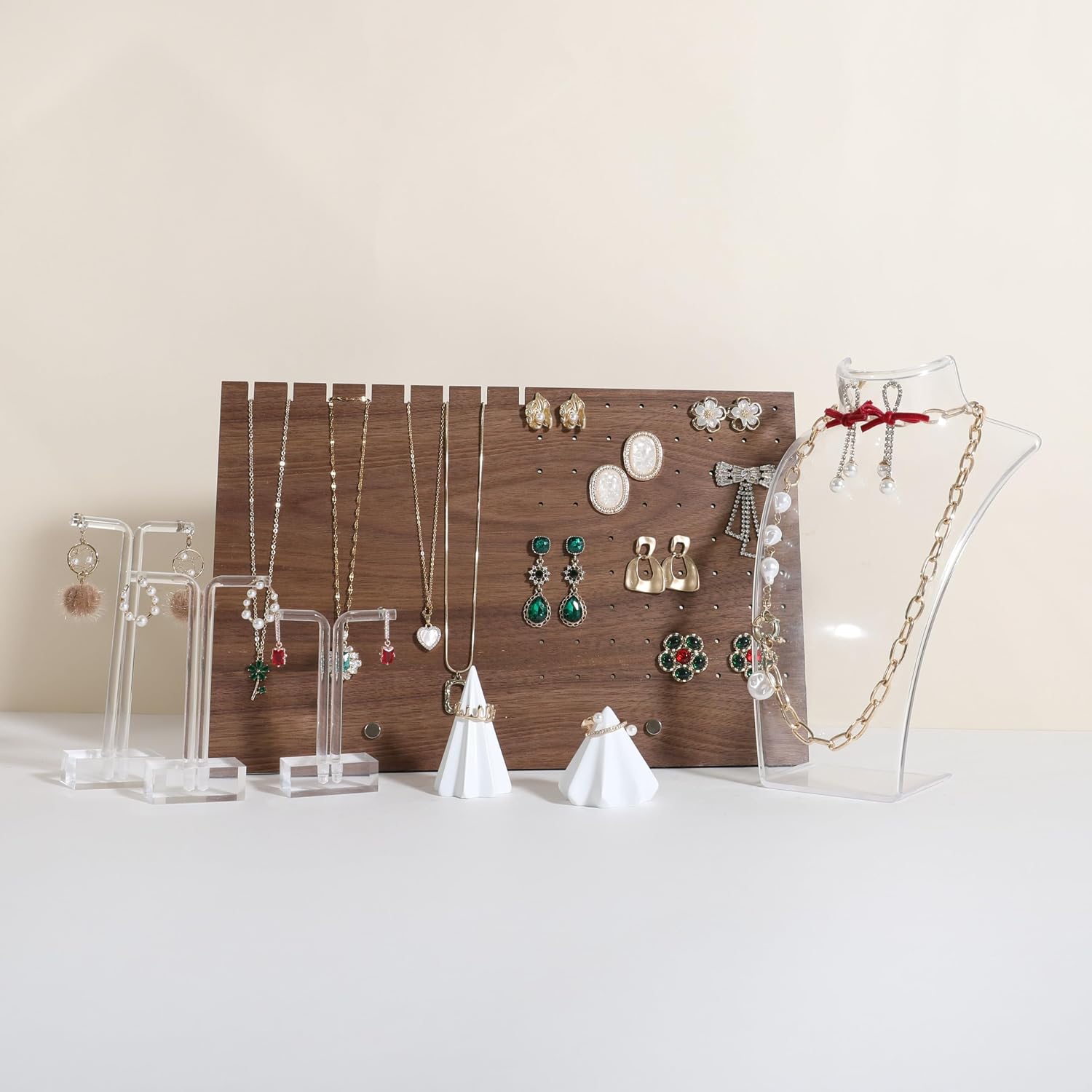 walnut jewelry organizer, wooden jewelry display necklace holder, stud and necklace display stands for selling, earring storage holder【Necklace and Earring board】 image 2