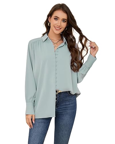 Women's Button Down Shirt Long Sleeve Casual Chiffon Blouse Collared