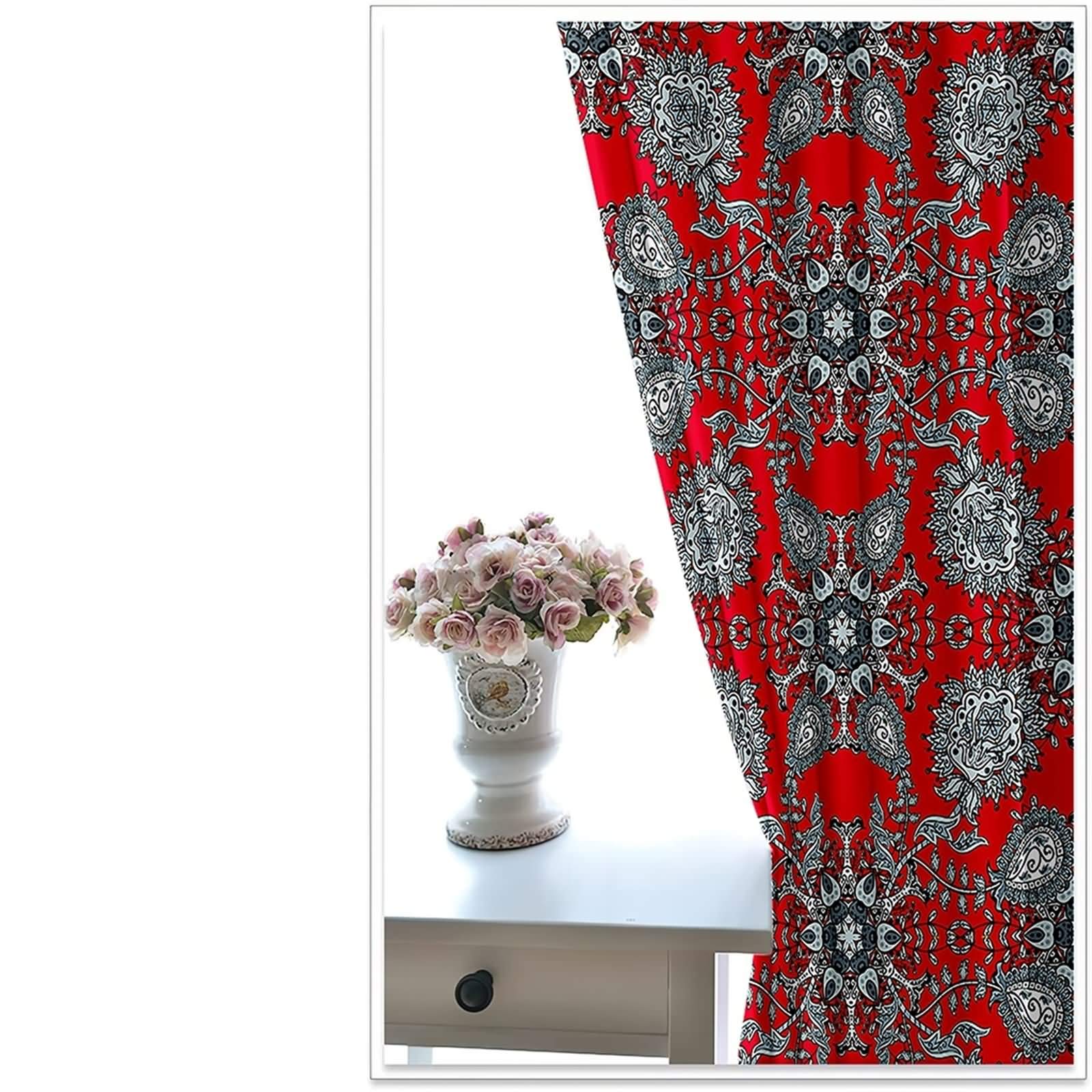Zasłony zaciemniające z poliestru na przelotkach, zestaw 2 sztuk, wzór kwiatowy w stylu retro, do sypialni, nieprzejrzyste, 214 x 115 cm
