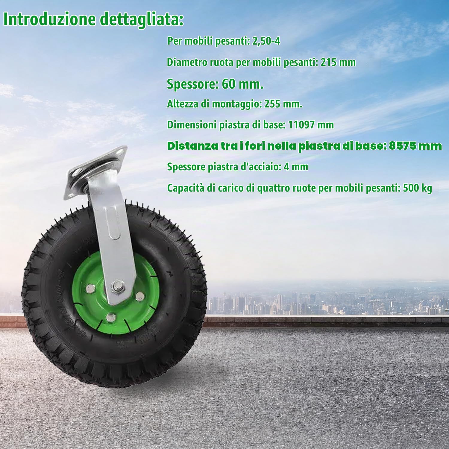 Ruote Per Carrello Carichi Pesanti,215 Mm Ruote Per Carichi Pesanti,Ruote Per Il Trasporto Pesanti,Set Di 4 Ruote Piroettanti,Capacity 1000 kg, Suitable for Carts and Conveyors