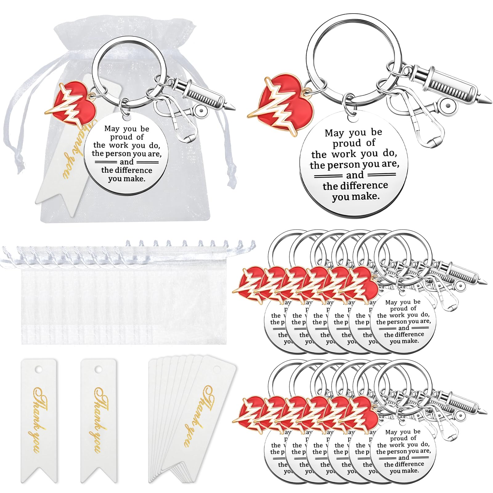 18 Pcs Christmas Nurse Appreciation Gifts Nurse Keychains for Women with Mesh Bag and Thank You Cards Nurse Party Favors for Christmas Women Medical