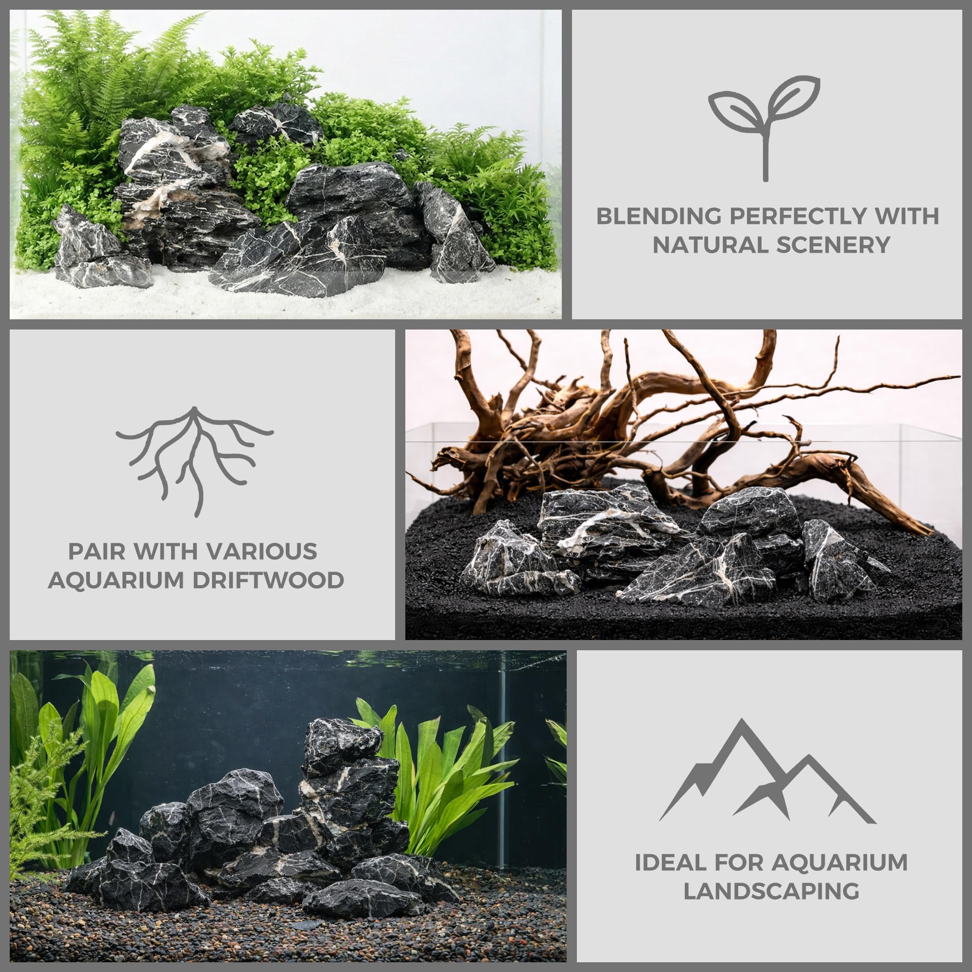Pietra Seiryu Naturale 5,5-20,5 cm, Set da 5 Pietre Miste per Layout Iwagumi, Terrari & Decorazioni Acquario