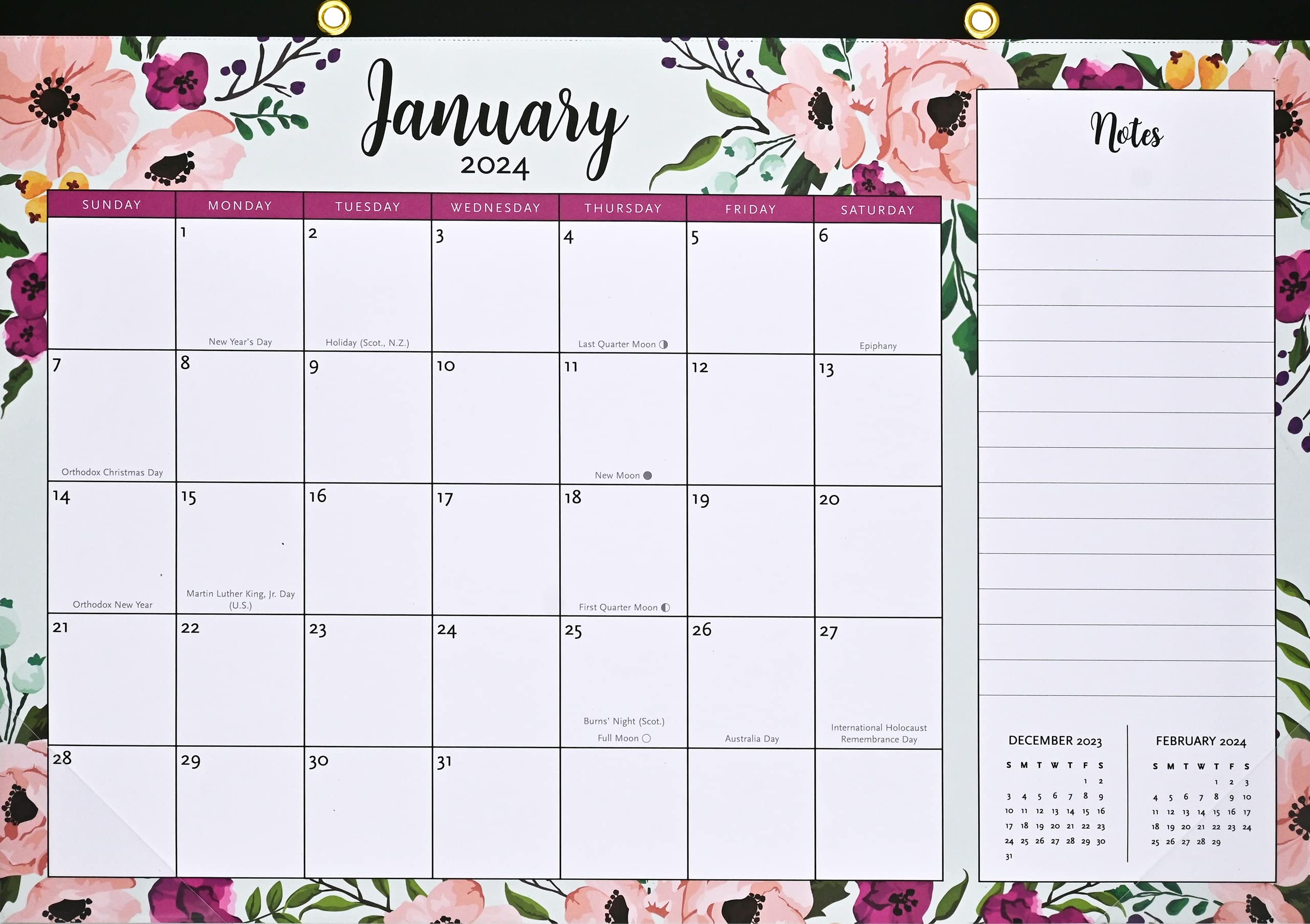 2024 Floral Desk Pad and Wall Calendar - 11'' x 17'' - (12-Month Calendar with 152 bonus stickers!), multi, 11 x 17