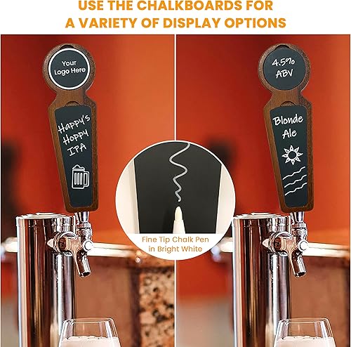 Miniatura 5 de Juego de 2 manijas magnéticas para grifo de cerveza para Kegerator, grifos de mango de cerveza de arce con marcador de tiza, juego de mango de grifo