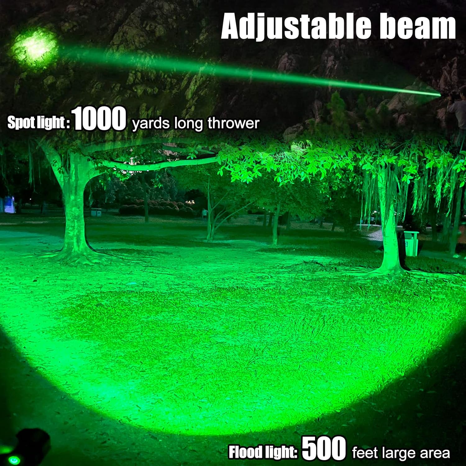 VASTFIRE flashlight demonstrating adjustable beam from spotlight to floodlight