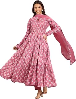 Libas Printed Cotton Anarkali Kurta with Churidar and Dupatta Price In India