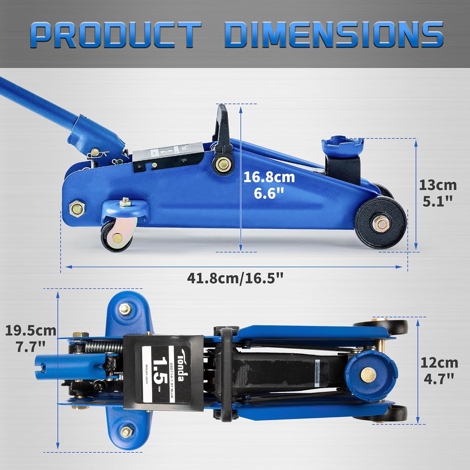 TONDA Floor Jack, Hydraulic Portable Car Lift Jack, 1.5 Ton (3,000 lb) Capacity (Blue)