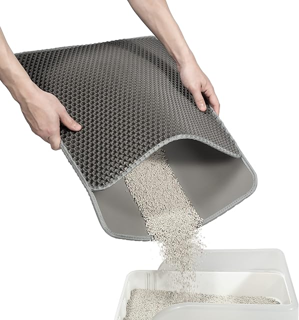 Conlun Cat Litter Mat Cat Litter Tray Mat 58 x 42 cm, Honeycomb Double Layer Design, Urine and Waterproof Material, Cat Litter Tray Mat Grey