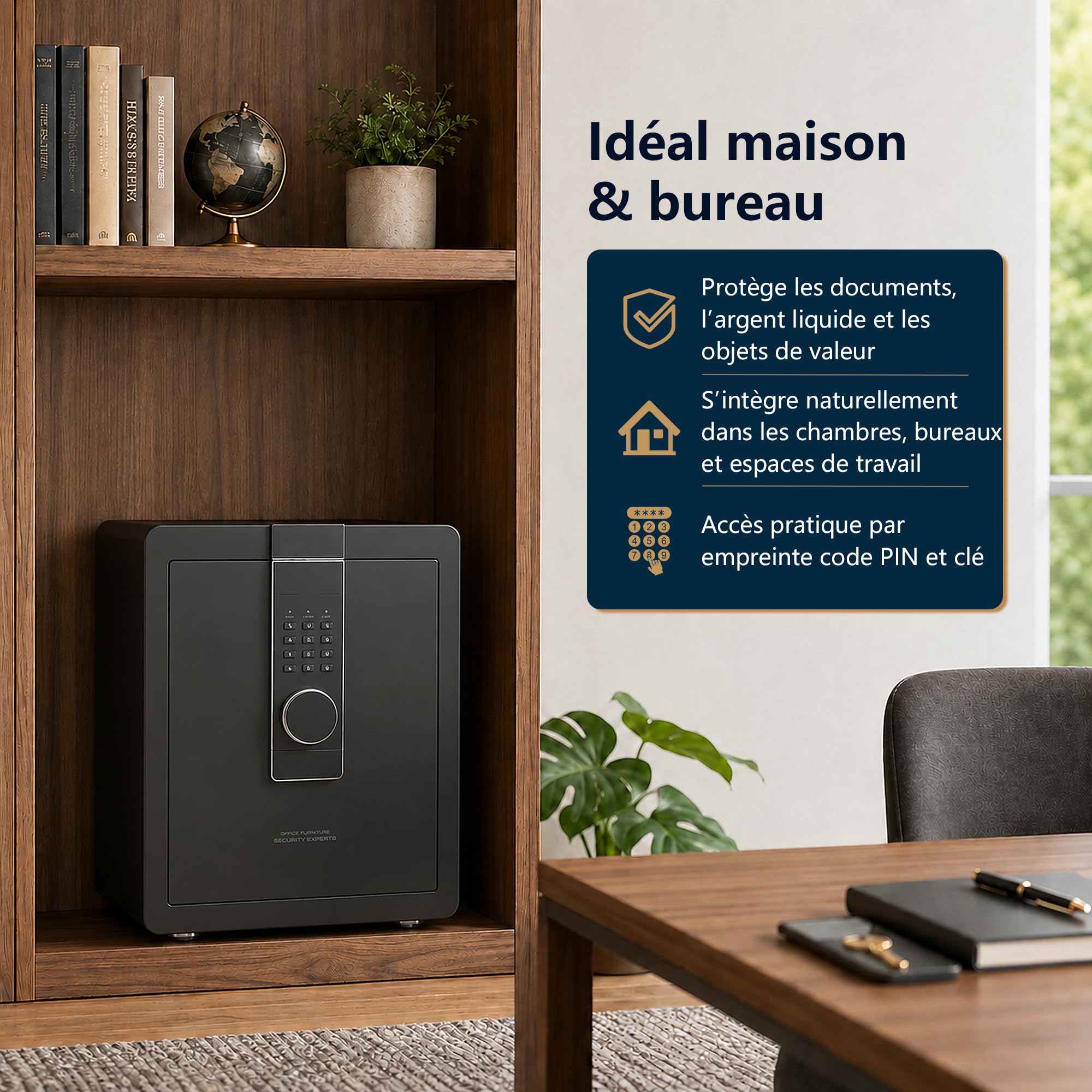 22KG Lourd Coffre Fort en Acier, 52L Coffre-fort Électronique avec Digitale Code et Clé, pour Maison et Bureau, Idéal pour Bijoux, Argent et Documents A4, Notice en Français (Blanc,52L)