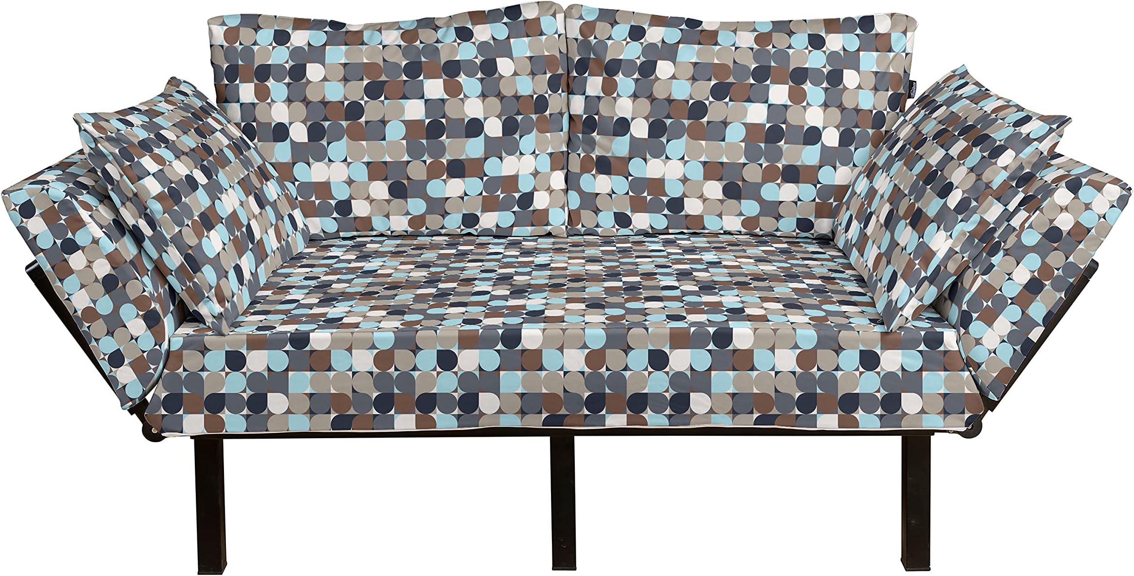 Lunarable Geometric Circle Futon Couch, Retro Themed Grid Pixel Polygons Web in Earthen Effects Pop Art Inspired, Daybed with Metal Frame Upholstered Sofa for Living Dorm, Loveseat, Multicolor