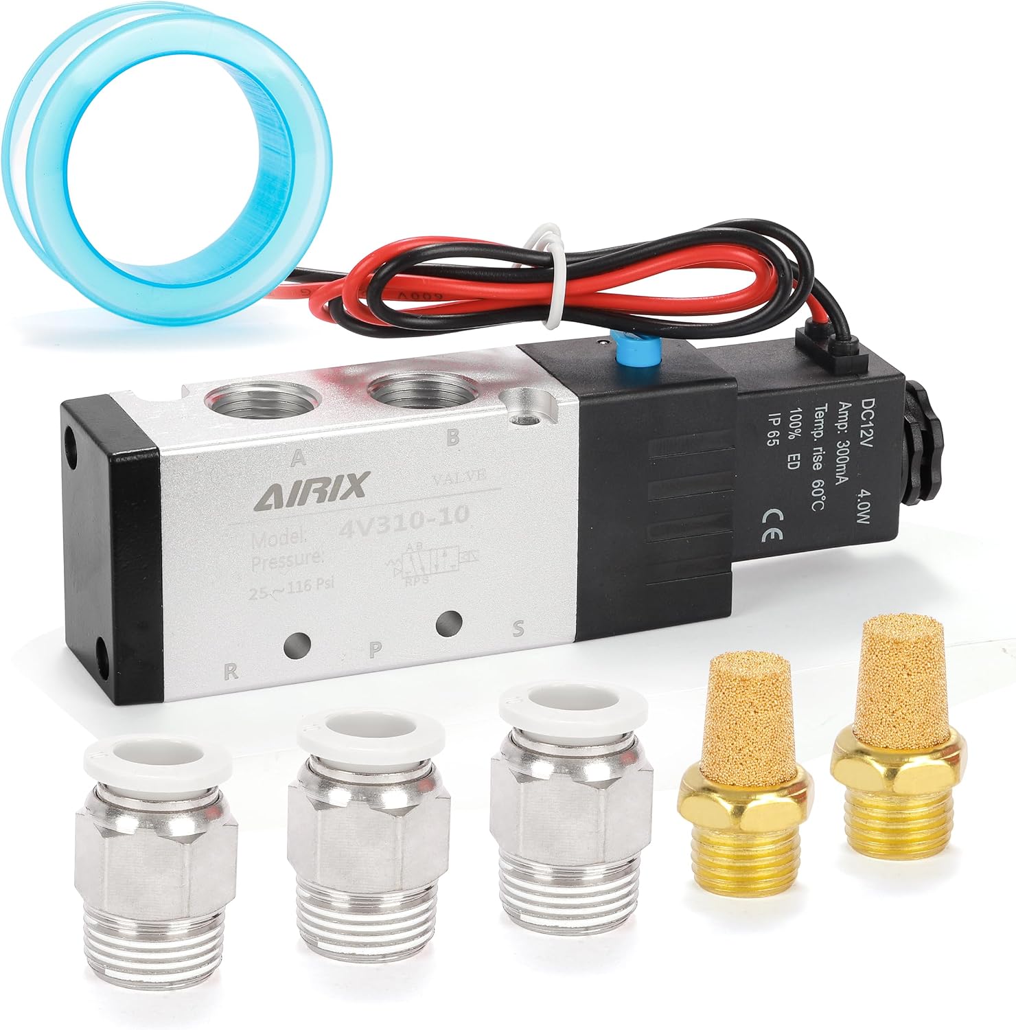 4V210-08 Pneumatic Solenoid Valve AC110V, 2 Position 5 Way, 1/4" NPT, Pilot-Operated Single Coil, Fast Response Electric Air Valve with Junction Box & Quick Connect Fittings