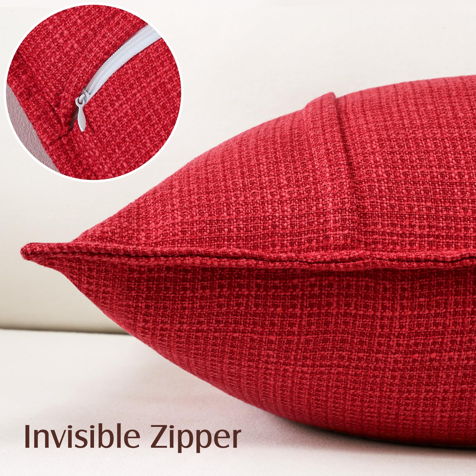 Artscope Pack of 2 Red Decorative Cushion Covers 16x24 Inch Soft Linen Texture Couch Throw Pillows Farmhouse Pillow Covers with Elegant Design for Sofa Bedroom Living Room Home Decor 40 x 60 CM - Image 4