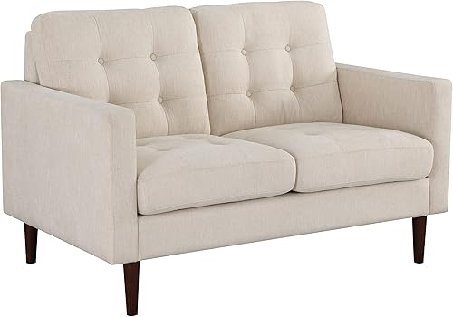 OSP Home Furnishings Grayburn Mid-Century - Sofá biplaza de 2 cojines con botones y cojines acolchados gruesos, tela crema