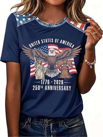 250 Anniversary USA Shirt 4th of July Outfits for Women America 250 Patriotic Shirts American Flag Independence Tops
