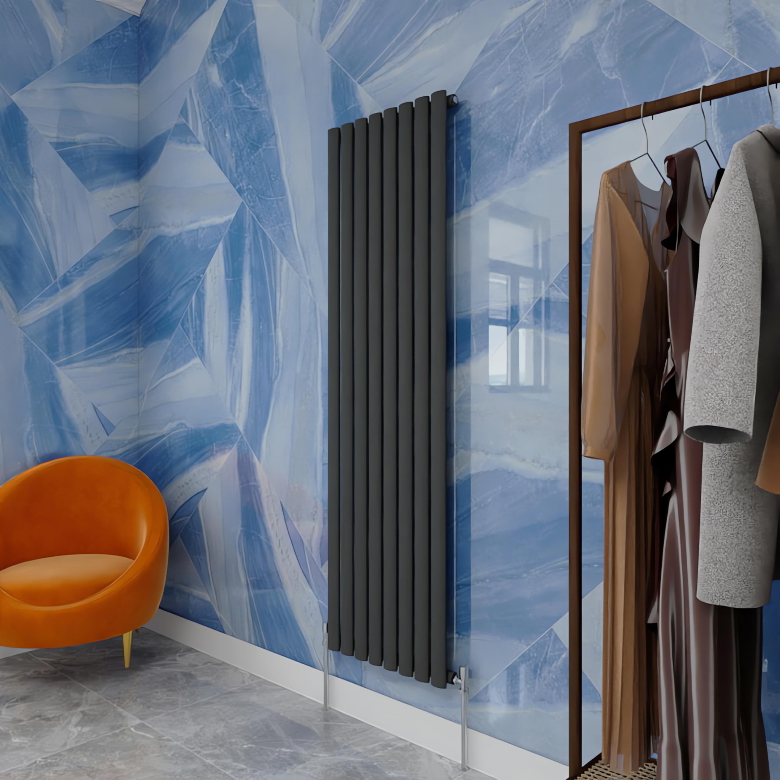 Vertical Oval Column Radiator Anthracite 1600x472mm Single panel for Bathroom/Hall/Kitchen Central heating Radiator