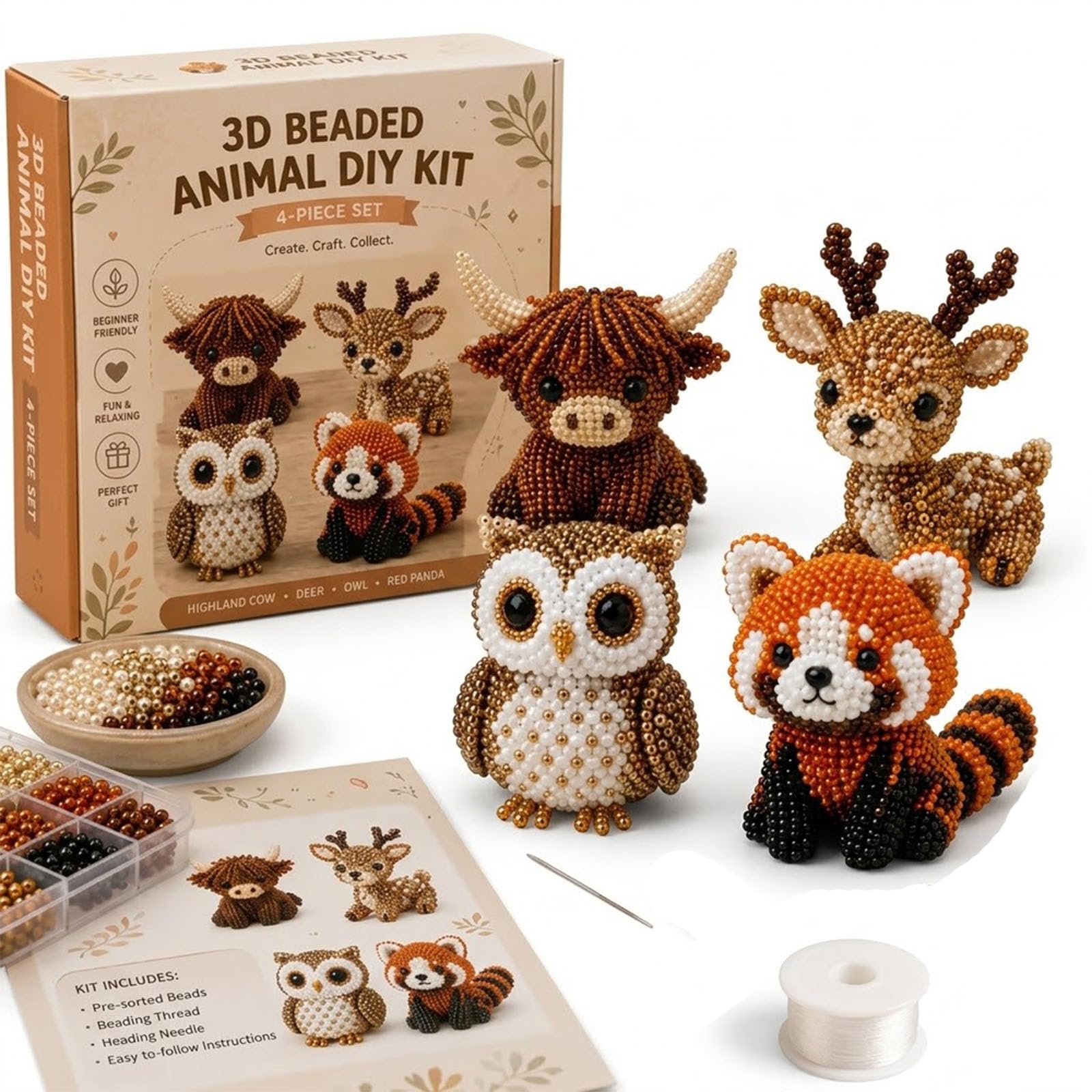 Genérico Kit de Abalorios para Hacer Animales 3D - Set de Manualidades DIY con Cuentas e Instrucciones Paso a Paso - Figuras Tridimensionales de Animales y Aves para Decoración y Regalo Creativo (C)