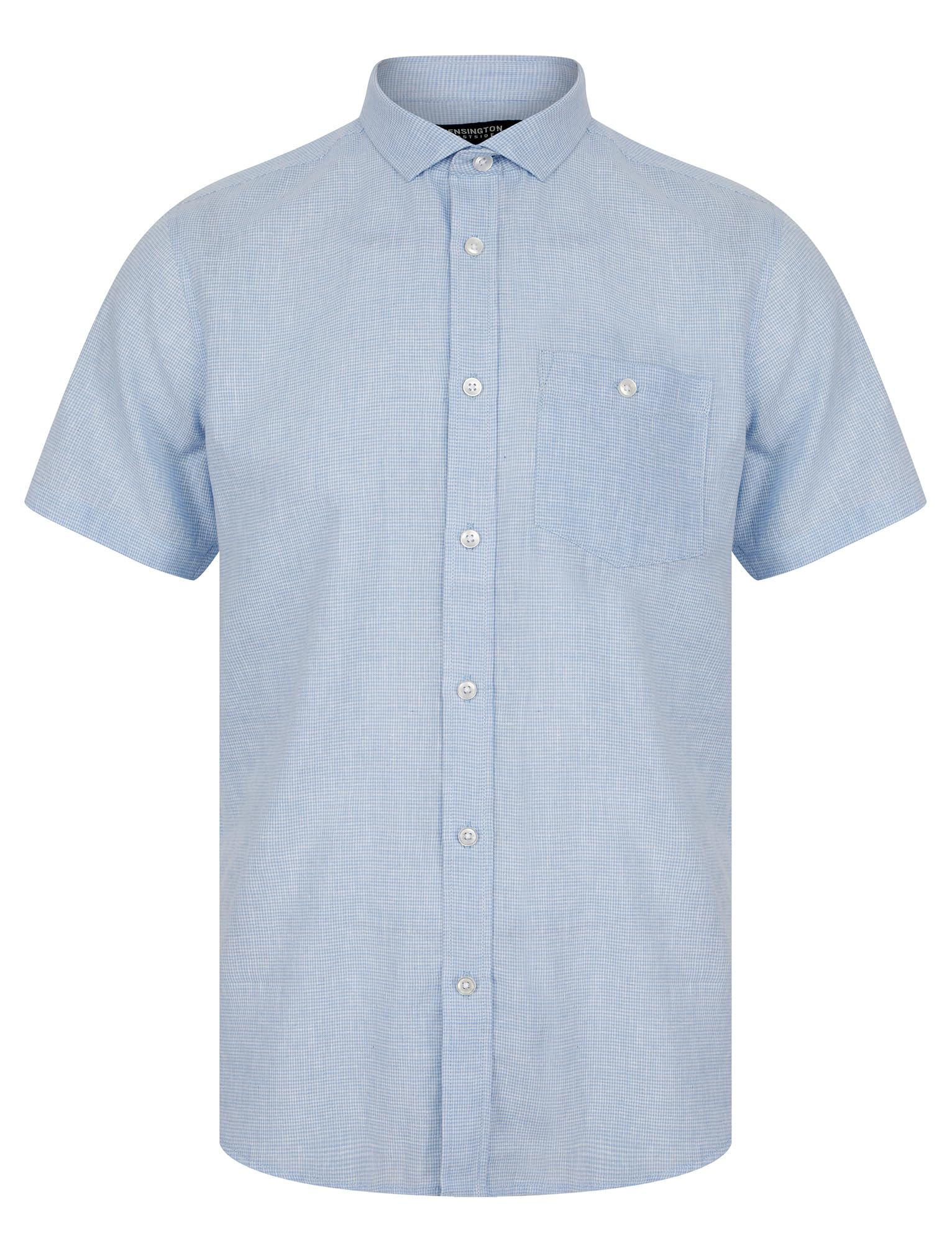 Kensington Eastside Men's 'Portree' Gingham Check Short Sleeve Linen Cotton Blend Shirt Vista Blue