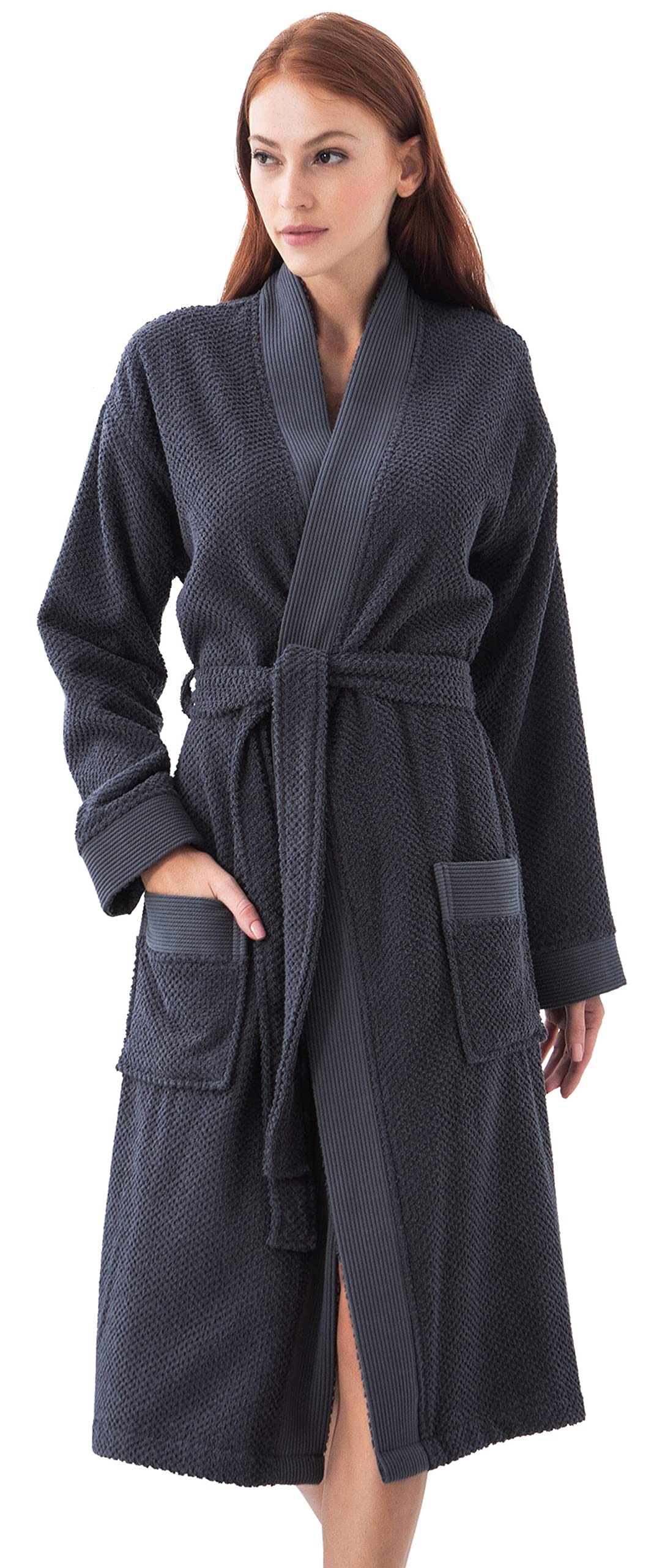 SEYANTE Accappatoio da donna di lusso, in spugna di cotone turco certificato GOTS, Carbone/kimono, Medium