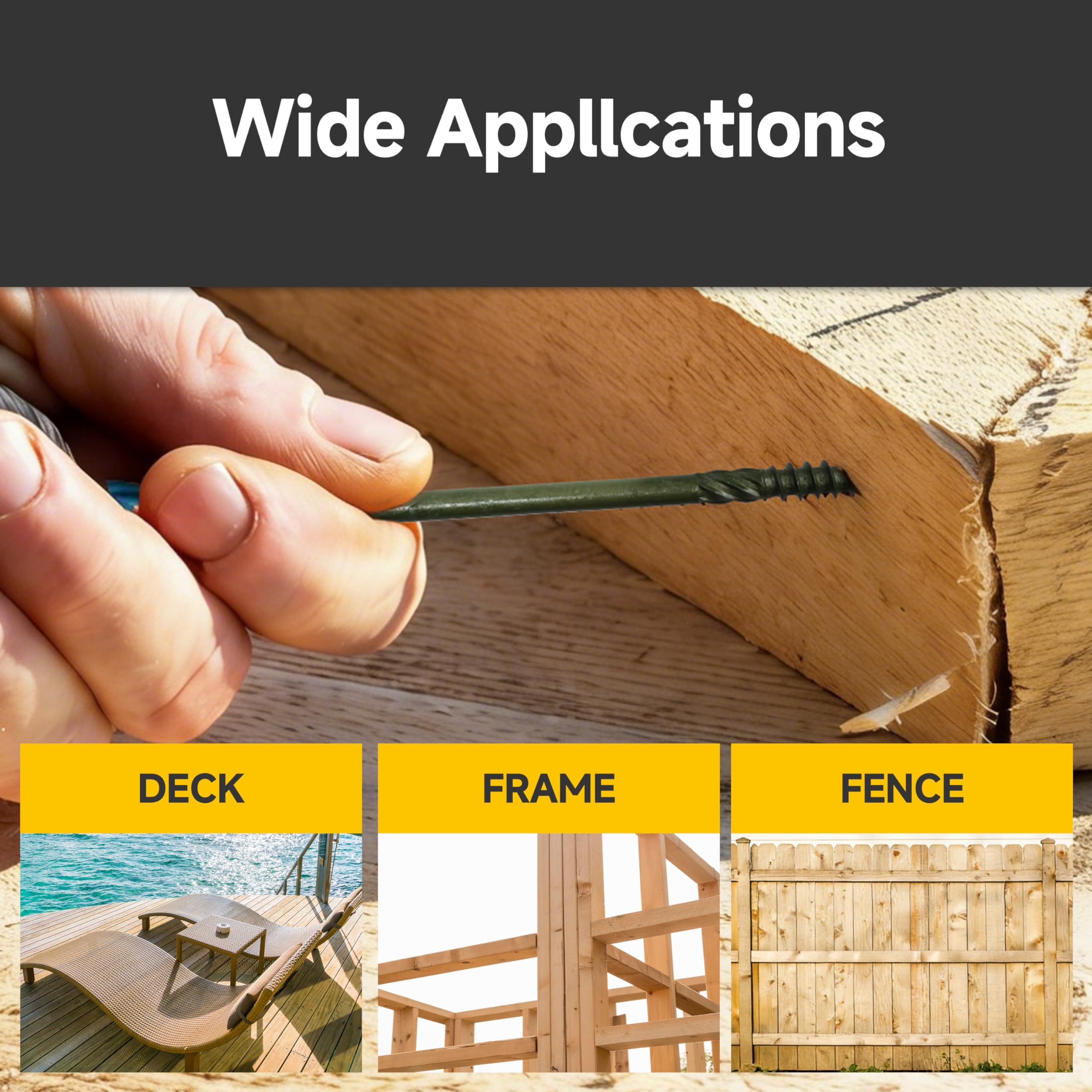 Mywish Paquete de 100 tornillos de retraso exteriores #14 x 8 pulgadas, arandela hexagonal dentada de 6.3 x 100 mm, tornillo de madera estructural, tornillo de construcción resistente, revestimiento