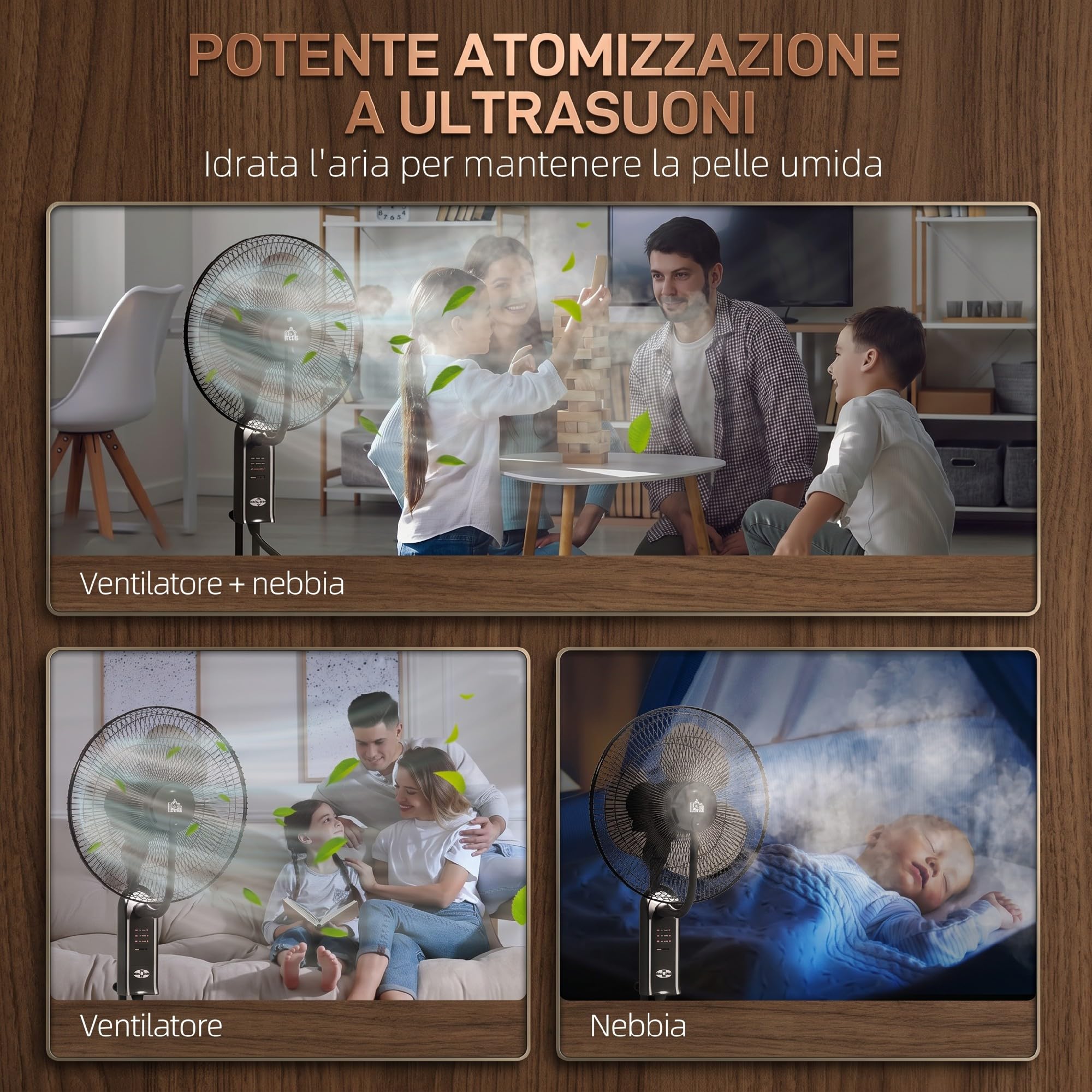 HOMCOM Ventilatore Nebulizzatore 75W con Serbatoio 3.2L, 3 Modalità, 3 Velocità, Ventilatore a Piantana con Oscillazione 75°, Inclinazione 10°, Telecomando, Timer 7.5h, Diametro 44.5cm