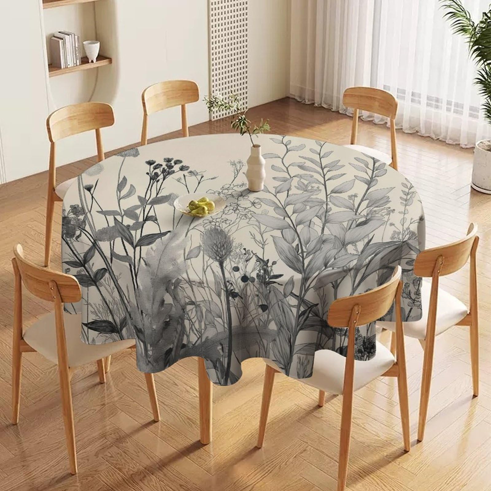 ORDOBO Round Table Cover -Leafy Plants 3D Print Waterproof Protect Table Cover Fashion Countertop Decoration For Kitchen Home Dinner 177X177Cm