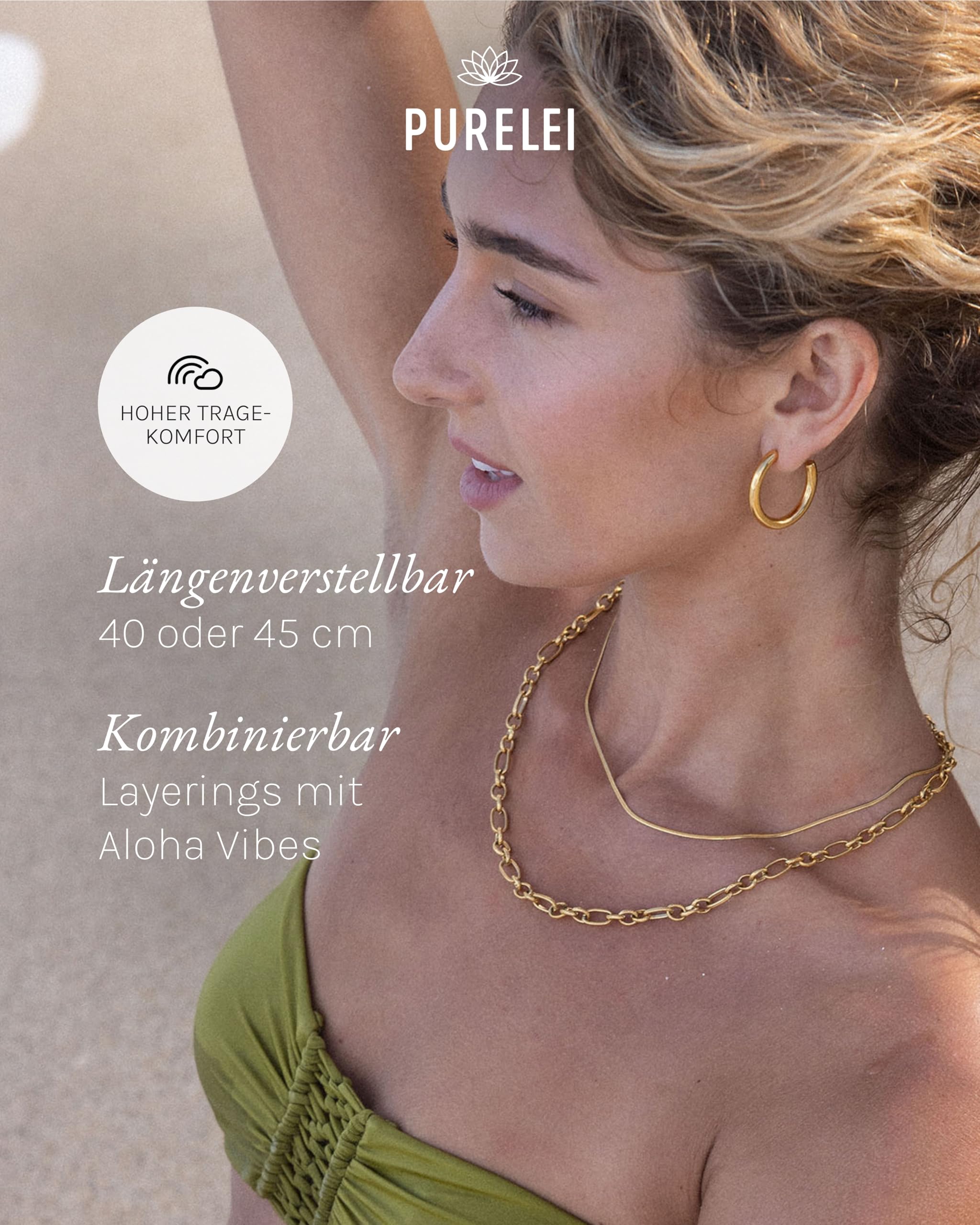 Purelei Sleeky Halskette, Halskette für Frauen aus Edelstahl mit schlichtem Design, Wasserfeste Kette Perfekt für minimalistische Looks, Lange verstellbar 40-45 cm
