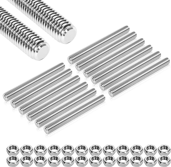 12 Piezas Varilla Roscada de Acero Inoxidable 304 M6, 1.6" (41mm) | Rosca a la Derecha, con Tuercas, Adecuado para Materia Prima de Hazlo Tú Mismo, Industrial, Automotriz, Mecánico