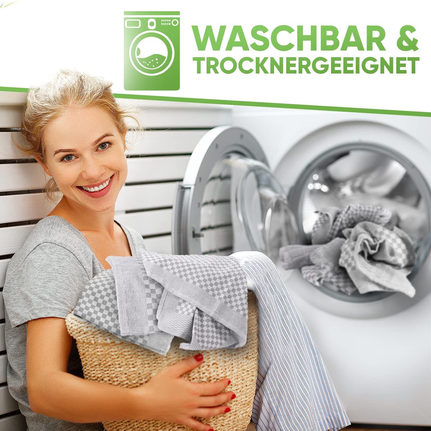 Set 10 Strofinacci Cucina Loco Bird Cotone 50x70 Cm - Grigio Righe, Assorbenti E Lavabili - Foto 3